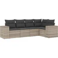 vidaXL Ensemble de salon de jardin 5 pièces avec coussins gris clair Poly rotin