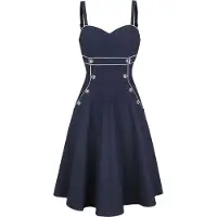 Voodoo Vixen Robe mi-longue Rockabilly de - Robe Évasée Claudia Nautical - S - XXL - pour Femme - marine - Taille S