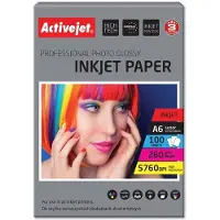 ActiveJet AP6-260GR100 Papier photo brillant (260 g/m², A6, 100 pcs), Papier photo, Blanc