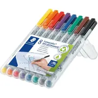 Staedtler Marqueurs permanents Lumocolor , S, soluble dans l’eau, couleurs assorties, lot de 8