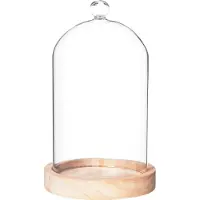 Atmosphera CLOCHE EN VERRE SUR SOCLE BOIS 19CM