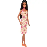 Barbie Robe à carreaux roses et orange avec collier et talons hauts