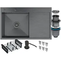 Granitan | Évier en acier - Évier 1 bac - 77,8 x 48,8 cm - Carré - Noir - Avec siphon - Avec kit d'accessoires - Bari