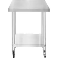 KuKoo Table de travail mobile en acier inoxydable 60x45 cm - 3 hauteurs, 4 roues avec freins, capacité 160 kg
