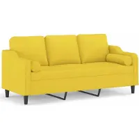 vidaXL Canapé 3 places avec oreillers jaune clair 180 cm tissu