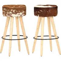 vidaXL Tabouret de bar 2 pcs. Marron Bois de manguier brut et cuir véritable