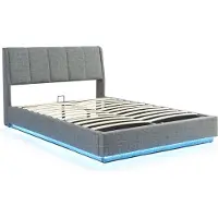 En.casa LED Lit rembourré 'Tröstiar' avec coffre de lit Lin 140 x 200 cm Anthracite
