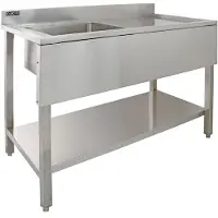 KuKoo Évier pro en acier inoxydable 201, cuve unique gauche avec égouttoir droit, 120 cm de largeur