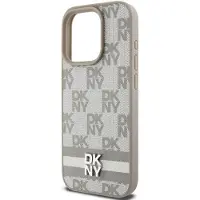 DKNY PU Leather Checkered Pattern and Stripe Case pour iPhone 14 Pro Beige (Apple iPhone 14 Pro), Coque pour téléphone portable, Beige