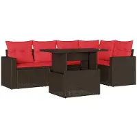 vidaXL Ensemble de 6 canapés de jardin avec coussins, marron, polyrattan