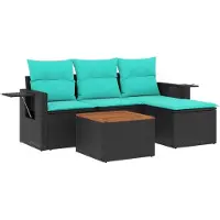 vidaXL Ensemble de 5 canapés de jardin avec coussins, polyrattan noir