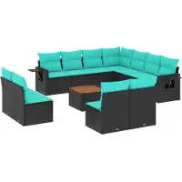 vidaXL Ensemble de 12 canapés de jardin avec coussins, polyrattan noir