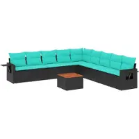 vidaXL Ensemble de 10 canapés de jardin avec coussins, polyrattan noir