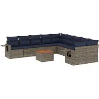 vidaXL Ensemble de 11 canapés de jardin avec coussins, gris, polyrattan