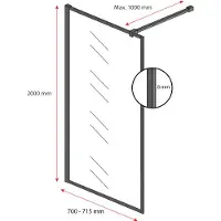 Badplaats Paroi de Douche Georgia - 70 x 200 cm - Noir - 8 mm -