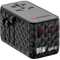 Verbatim Travel Adapter Eu/Uk/Us Gan Usb-A/3Xusb-C Pd 85W Cnt-02 Black/Black 32127