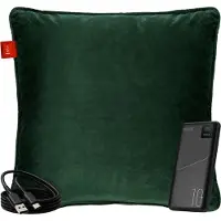 Coozie Rechargeable Heat Pillow - sans fil et filaire - 45-65°C - Velours - 45 x 45 cm - Vert foncé - Oreiller électrique - Powerbank incluse - Jusqu'à 8 heures de chaleur