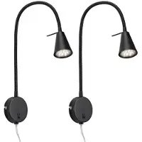 Briloner TUSA Lot de 2 lampes de lecture LED orientables bras flexibles 45 cm 4 W 400 lm 3000 K lumière blanc chaud avec interrupteur noir lampes chevet chambre