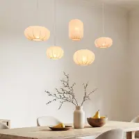LumenXL Lampe suspendue en tissu Canvas avec 5 points lumineux - beige chaud avec une nuance rosée