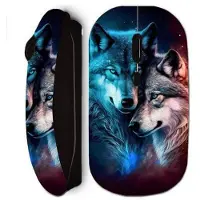 MANIACASE Souris sans fil - - Peinture diamant Loups - Couleur noire - Technologie WiFi - Interface USB
