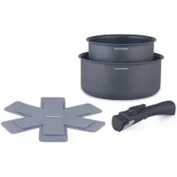 Arthur Martin Lot de 2 casseroles - Compatible tous feux, y compris induction - - AM2984 - Revêtement antiadhésif - 16-20 cm + Poignée amovible - Gris mat
