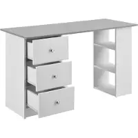 En.casa Bureau 120x50x72cm table de bureau avec tiroirs blanc/gris clair étagère table PC []