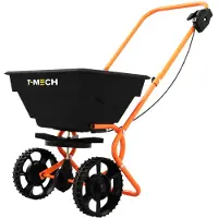 T-Mech Epandeur Rotatif à Pousser Gazon 25KG Pelouse Contrôle Débit Housse Imperméable Paire de Gants Engrais