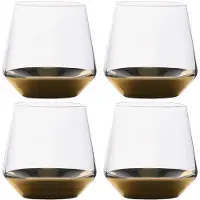 Intirilife 4x Verre À Boire Avec Fond Doré - Capacité 350 Ml - Eau Jus De Fruits Verre Cristal Gobelet Antichoc