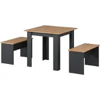 Vicco Ensemble de table à manger Sentio Anthracite/chêne doré 80x80cm avec 2 bancs, Model 37274