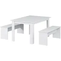 Vicco Ensemble de table à manger Sentio Blanc 137.6x92.8cm avec 2 bancs, Model 26501