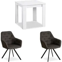 Homestyle4u Table 80x80 cm avec 2 Chaises Lin Anthracite Group Salle à Manger Table à Manger en Bois Blanc