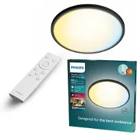 Philips Plafonnier Led Rond Noir Luminosité Et Couleur Réglables, Design Extra-plat -