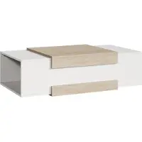En.casa Table basse 'Eljak' table de salon 110 x 57 x 31 cm avec 2 compartiments ouverts rectangulaire blanc/travertin