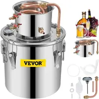 Vevor Distillateur Alambic 11,4 L Chaudière à Spiritueux en Inox Alimentaire Distillateur d'Alcool et d’Eau avec Pompe Baril de Condensation Kit de Brassage Vin Whisky Brandy Huile Essentielle Maison