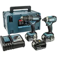 Makita DLX2131JX1 - Pack D'outils Sans-fil 18V Li-ion - Perceuse Visseuse À Percussion (DHP482) & Visseuse À Percussion (DTD152) - Batterie (3x 3,0 Ah) - MAKPAC