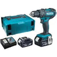 Makita Perceuse visseuse à percussion 18V LXT - - avec 2 batteries 18V 4.0Ah, chargeur, MakPac - DHP482RMJ