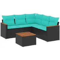 vidaXL Ensemble de 6 canapés de jardin avec coussins, polyrattan noir