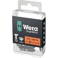 Wera Embout pour vis cruciforme 1/4'' PZ Impaktor, 25 mm de long, Dimensions : PZ 2, Long. totale 25 mm