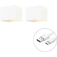 QAZQA Lot de 2 appliques murales blanches avec variateur d'intensité rechargeables - Joris