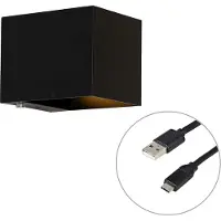 QAZQA Applique murale noire avec LED et variateur tactile rechargeable - Joris