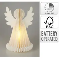 Koopman Ange LED éclairé avec minuterie blanc chaud en papier blanc 28cm de haut