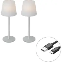 QAZQA Ensemble de 2 lampes de table rechargeables blanches 40 cm IP54 - Jude