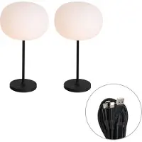 QAZQA Ensemble de 2 lampes de table rechargeables modernes blanches - Maloi