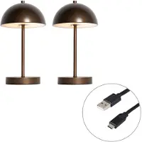 QAZQA Lot de 2 lampes de table d'extérieur bronze foncé rechargeables avec LED à intensité variable en 3 étapes - Keira