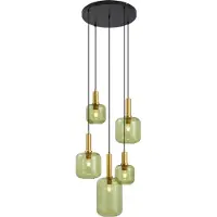 QAZQA Suspension Chic d'Hôtel Noir et Or avec Verre Vert 5 Lumières - Zuzanna