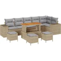 vidaXL Ensemble de canapé de jardin avec coussins 10 pcs Beige et gris clair Poly-Rotin