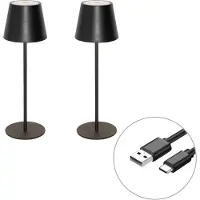 QAZQA Lot de 2 lampes de table noires avec variateur et rechargeables - Murdock