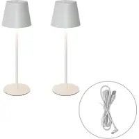 QAZQA Ensemble de 2 lampes de table blanches avec variateur et rechargeables - Murdock