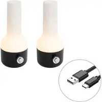 QAZQA Ensemble de 2 lampes de table d'extérieur noires et blanches avec LED rechargeable - Haard
