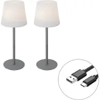 QAZQA Ensemble de 2 lampes de table rechargeables grises 40 cm IP54 - Jude